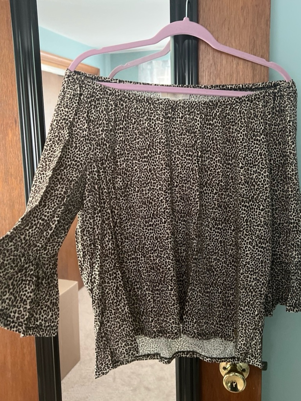 MICHAEL Michael Kors Beige and Black Leopard Off-Shoulder Blouse size L